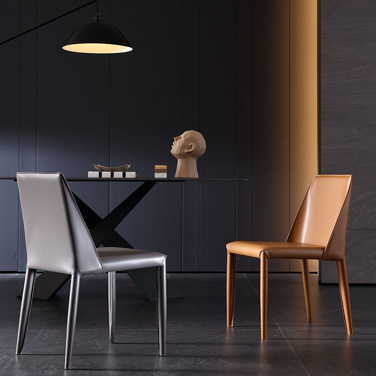Leather Contemporary Style Chair Home Side Dining Room Chair with Metal Legs