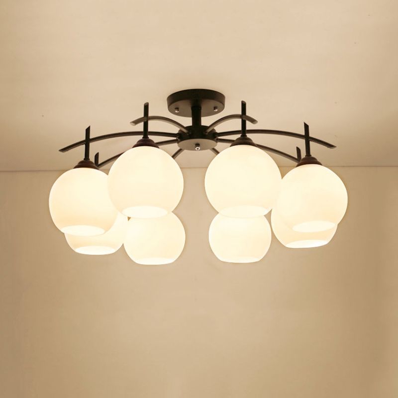 Black Semi Flush Mount Lighting Modern Glass Spherical Ceiling Mount Light Fixture