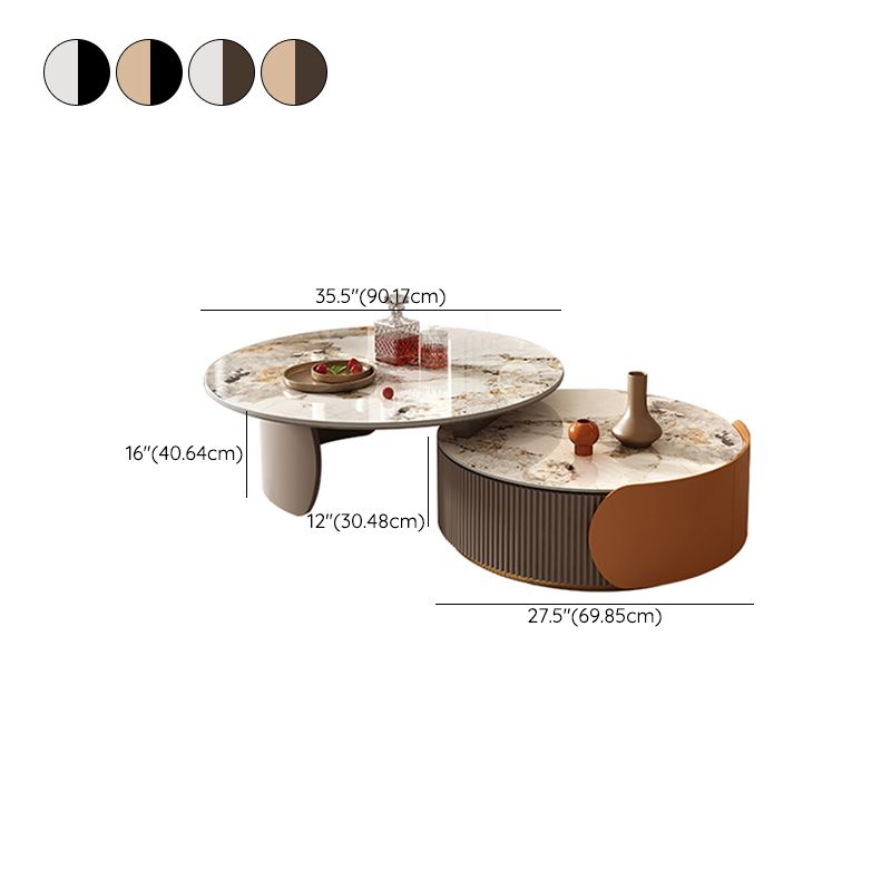 Round Coffee Table Slate Glam Nesting Coffee Table Set with Drawer