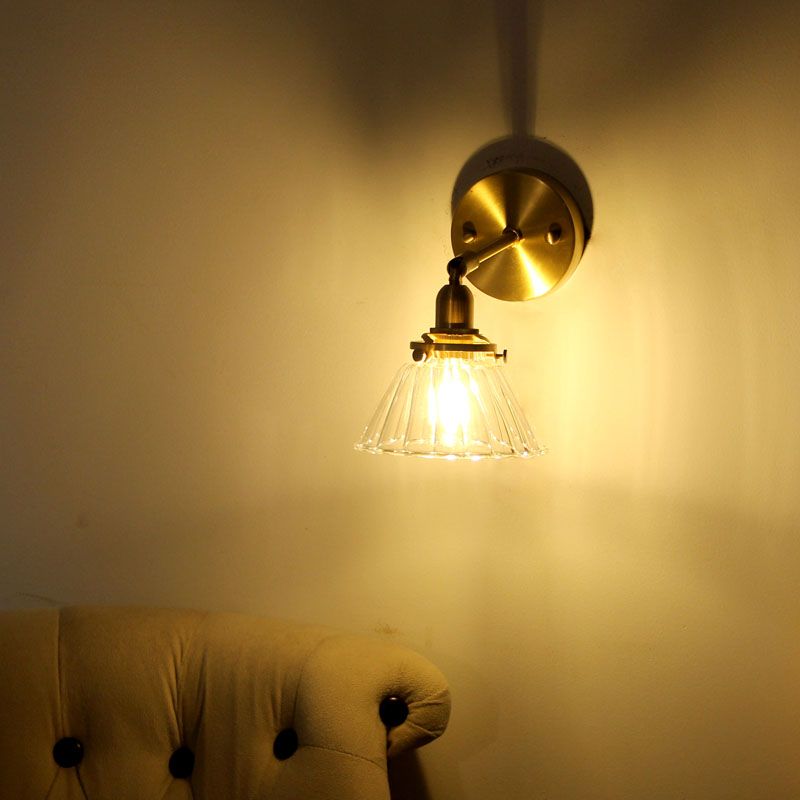 Minimalist Tapered Rotating Wall Lighting Single-Bulb Glass Wall Sconce in Brass for Living Room