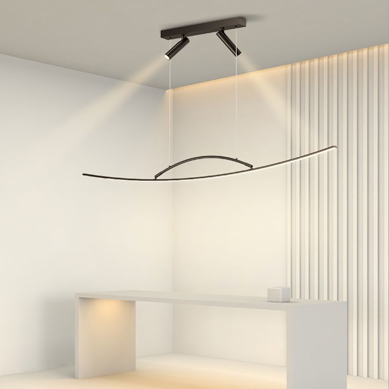 Linear Shape Island Lighting Ideas Contemporary Style Metal Island Pendants in Black