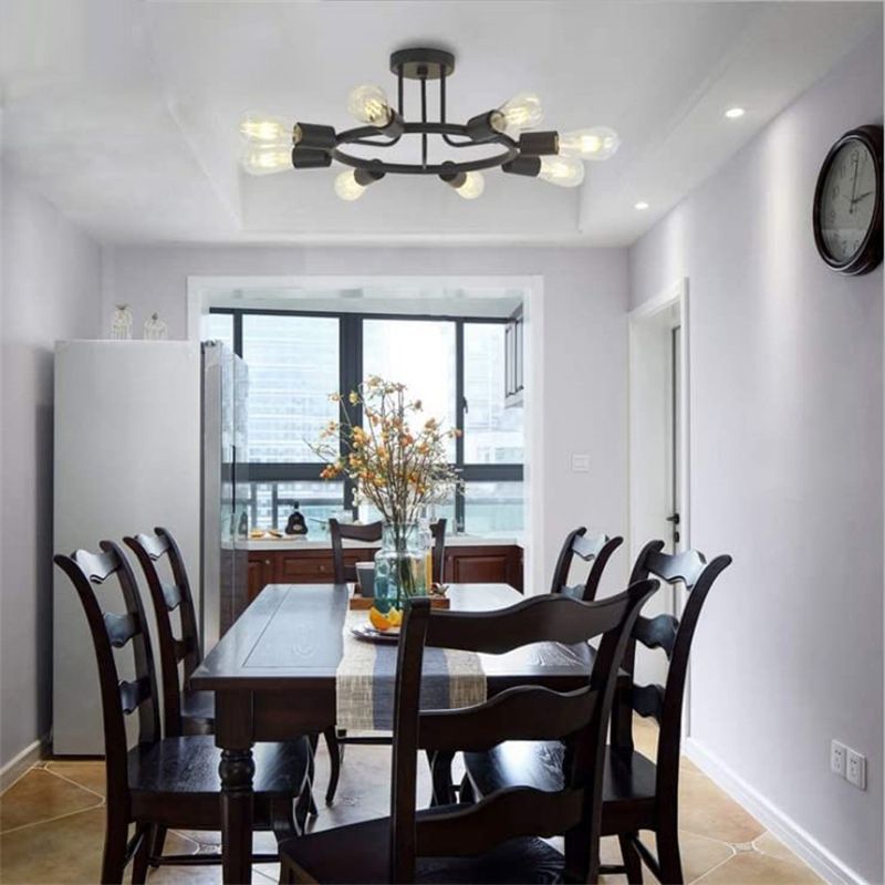 Industrial Flush Mount Circle Shape Ceiling Light with Metal Shade for Living Room