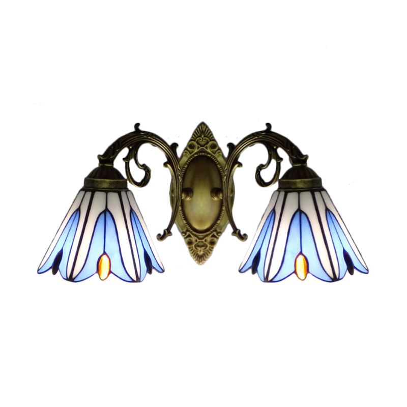 Magnolia Wall Mount Light Rustic Loft Stained Glass 2 Heads Wall Lighting for Living Room