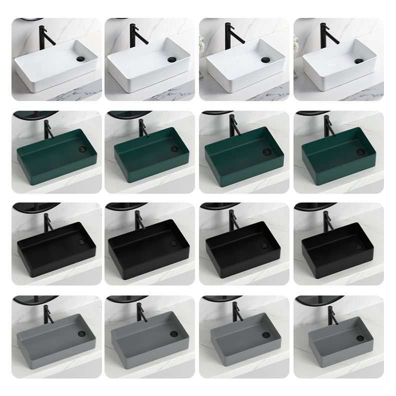 Contemporary Bathroom Sink Rectangular Porcelain Vessel Sink with Pop-Up Drain
