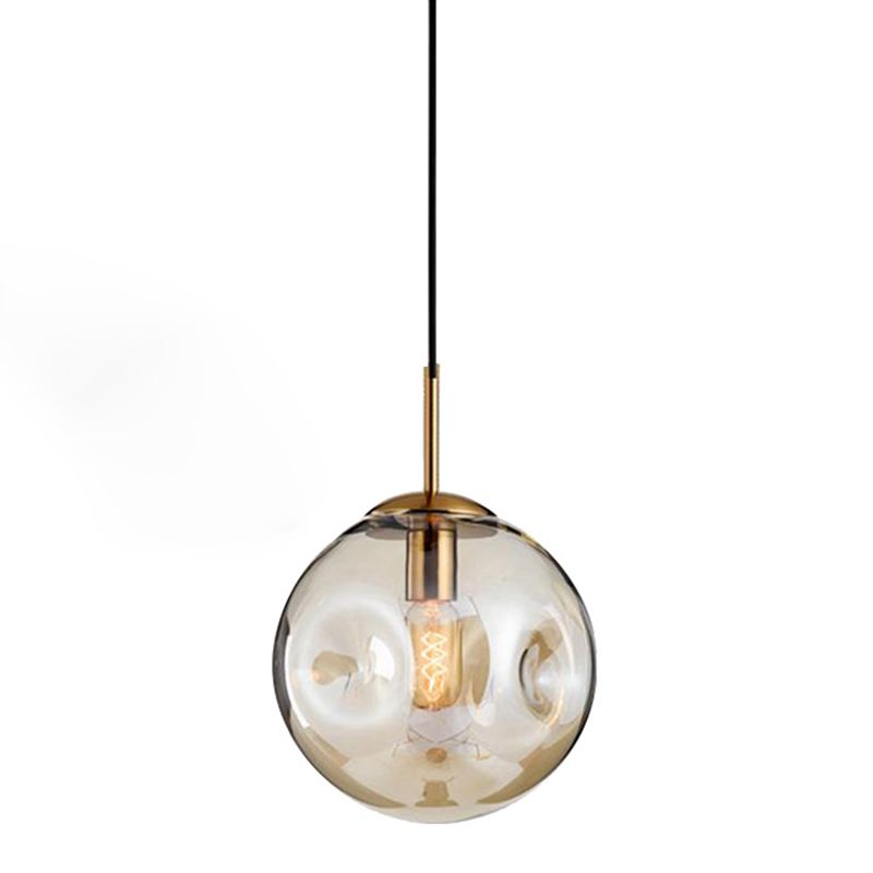 Globe Glass Hanging Lamp in Modern Artistic Style Electroplate Metal Pendant Light for Dining Room