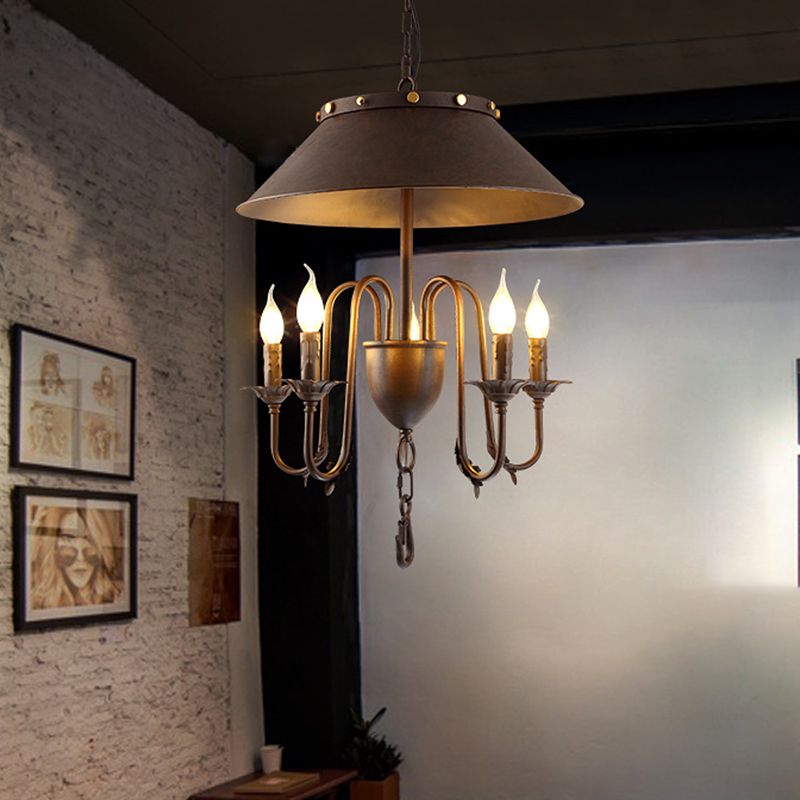 Tapered Dining Room Ceiling Chandelier Classic Metal 5 Lights Rust Hanging Light Fixture