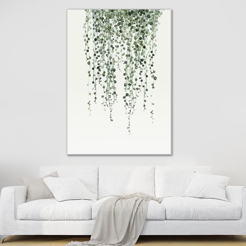 Contemporary Plant Painting Art Print Canvas Textured Green Wall Decoration for Home