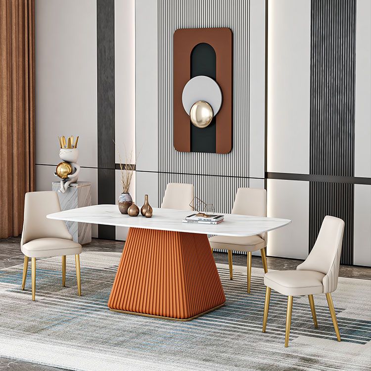 Glam Dining Room Set with Rectangle Sintered Stone Top and Pedestal Base Dining Furniture