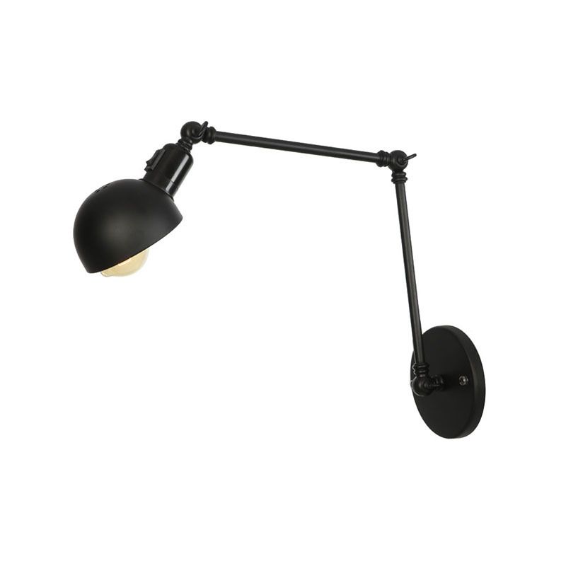 Modern Style Round Shade Swing Arm Wall Lighting Metal 1 Light Sconce Lamp in Black