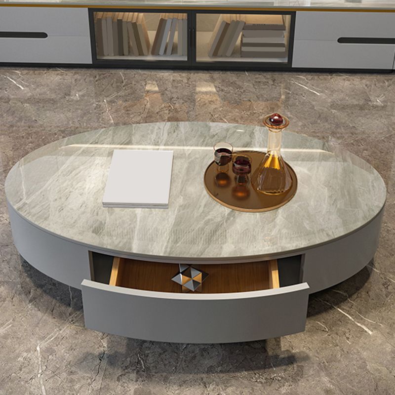 Glam Black Pedestal Base Coffee Table with Slate Top and Drawer