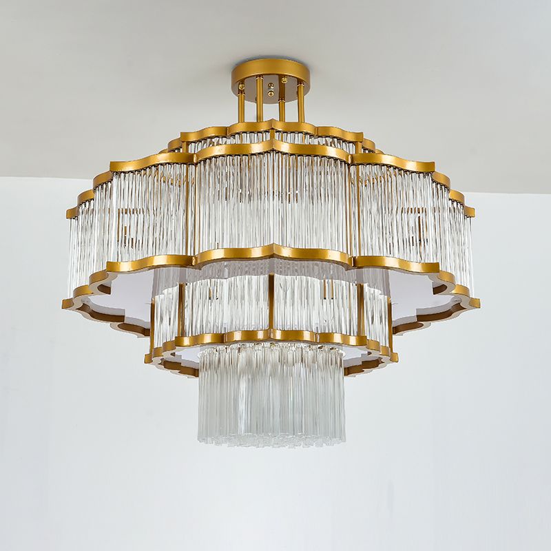 Lámpara de lámpara de montaje semi de metal dorado salas de estar tradicionales lámparas semi descargas con sombra de vidrio