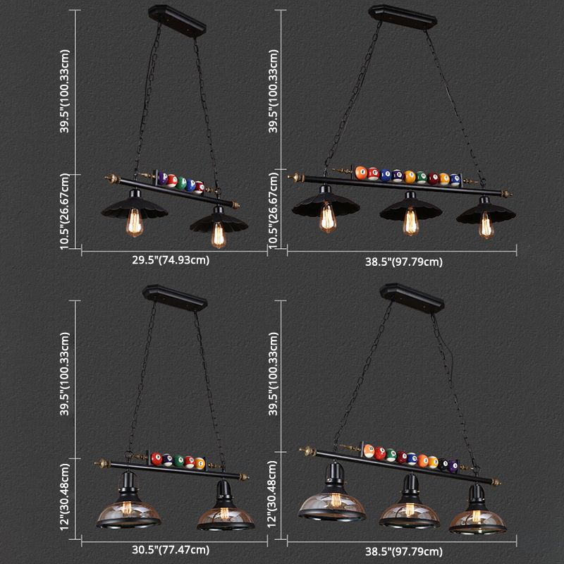 Stile industriale Isola Penderant Light Black Black Iron Iron Billiard Billiard DECOREATIVE Light con 39 "catena regolabile