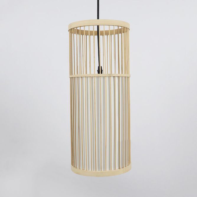 Cylinder Bamboo Shade Hanging Ceiling Lamp Contemporary Style 1 Light Beige Pendant Light Fixture