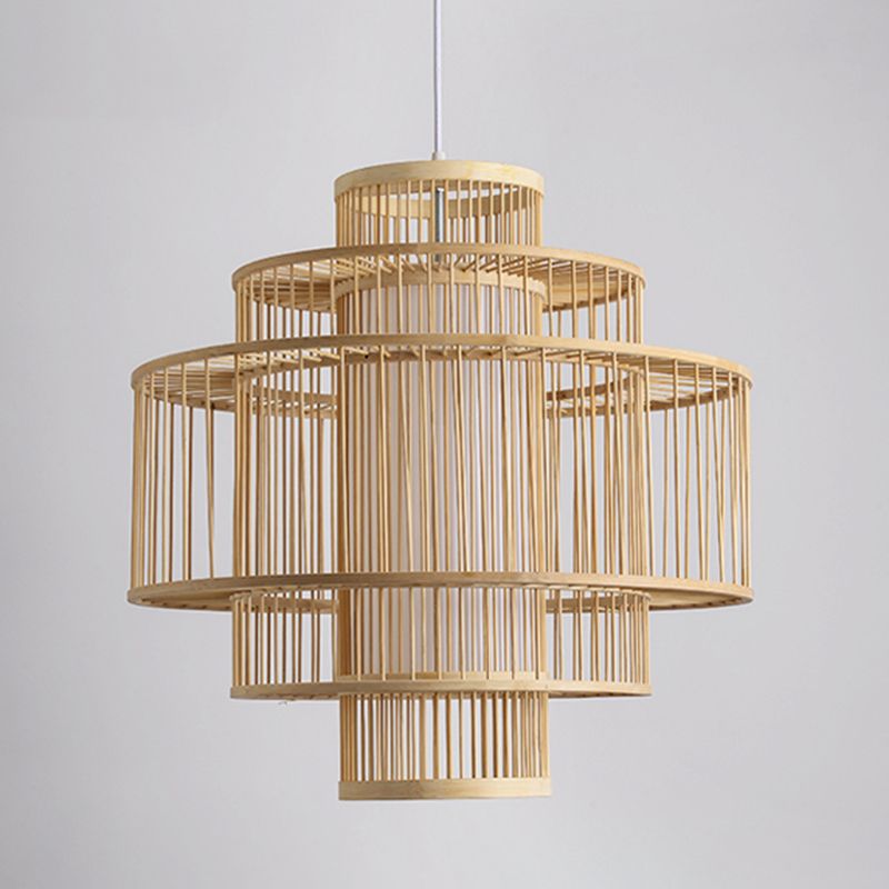 Chinese cilinderhangende lamp dineren beige rattan hanger plafondlicht met 1 licht