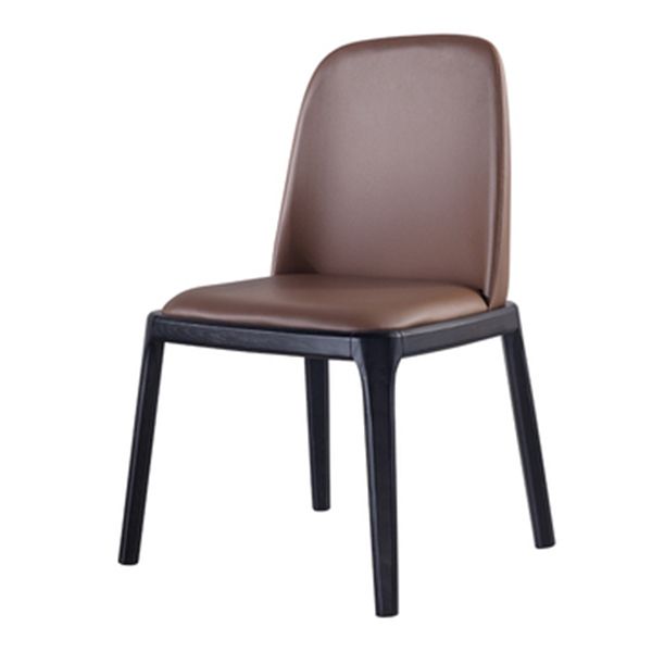 Brown Contemporary Dining Accent Chair Black Oak Wood Legs Dining Chair