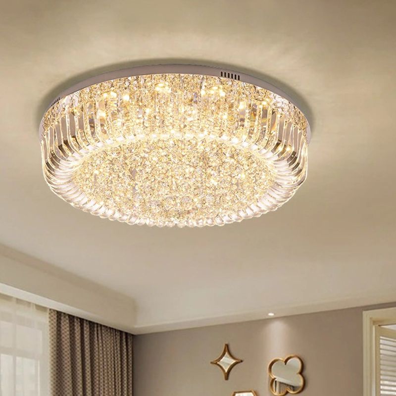 Clear Facettiert Crystal Drum Deckenleuchte Moderne LED Flush Mount Light in Warm/White/3 Color Light