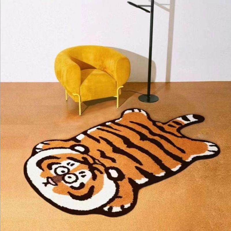 Novelty Cute Area Rug Tiger Print Carpet Polyester Washable Rug for Home Decoration