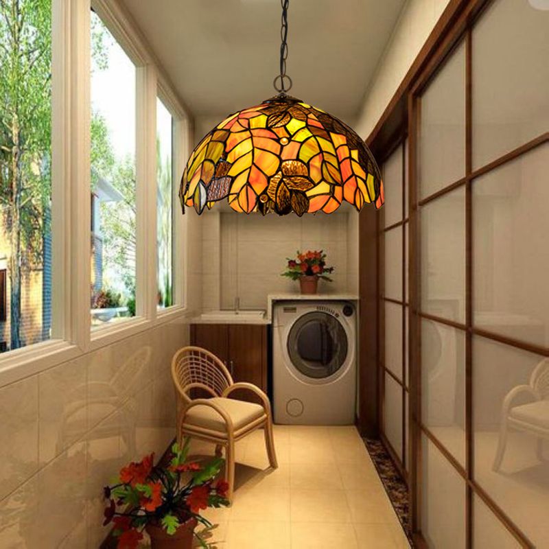 Mediterranean Suspended Lighting Fixture Tiffany Style Bowl Pendant Lighting for Living Room