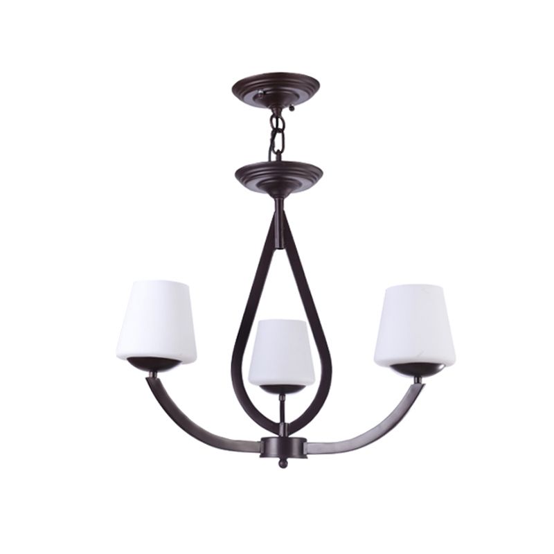 Opal Glass Black Black Light Light Cone 3/6/8 Heads Tradizionalismo Ciondolo a soffitto per soggiorno