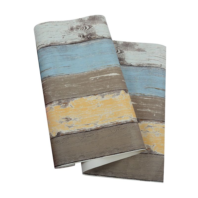 Colorful Wood Planks Wallpaper Roll Stain-Resistant Country Style Living Room Wall Decor