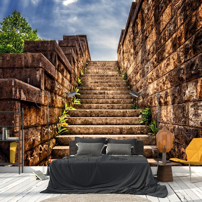 Photography Stairs Architecture Mural Wallpaper Stain Resistant for Sitting Room