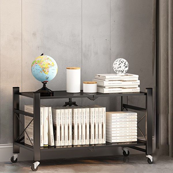 Industrial Geometric Bookcase Metal Open Back Bookcase with Wheels