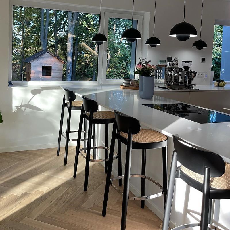 Wood Dining Stools Contemporary Armless Bar Stools with Footrest