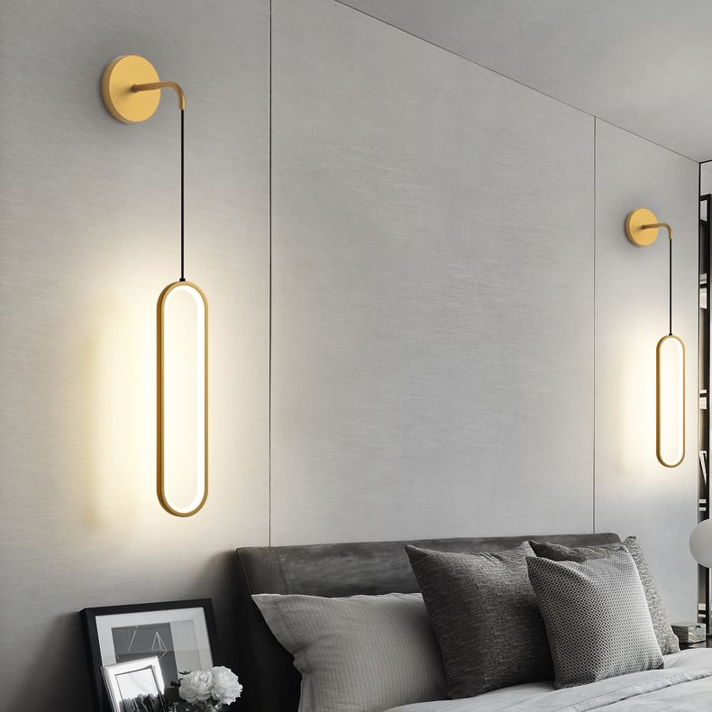Modern Minimalist Style Oval Wall Mounted Light Fixture Metal 1 Light Wall Sconce Lighting for Bedroom