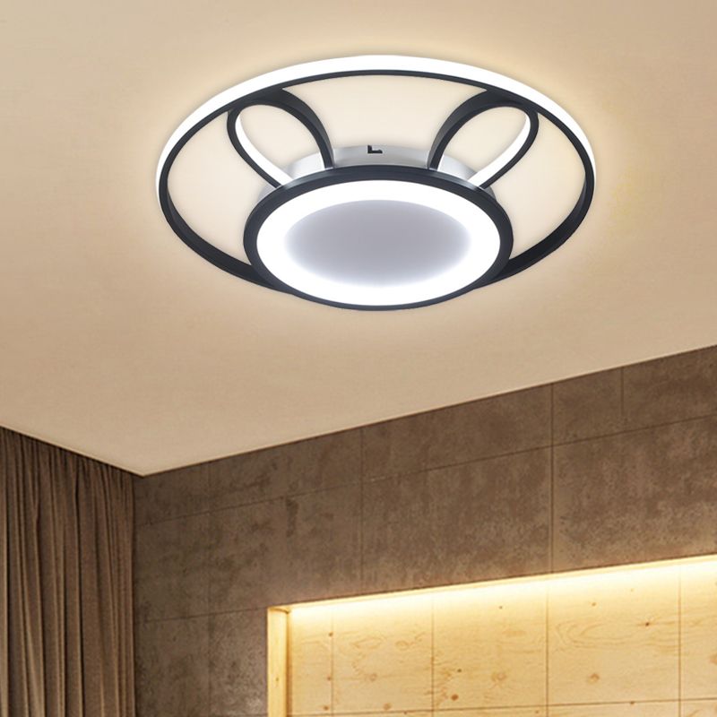 Rabbit Flush Mount Lamp Nordic Acrylic LED Living Room Ceiling Mounted Light in Black with Ring Design, Warm/White Light