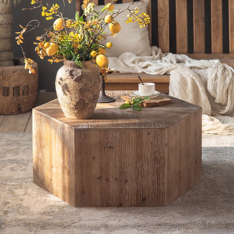 Block Coffee Table Solid Wood Natural Color Coffee Table for Living Room