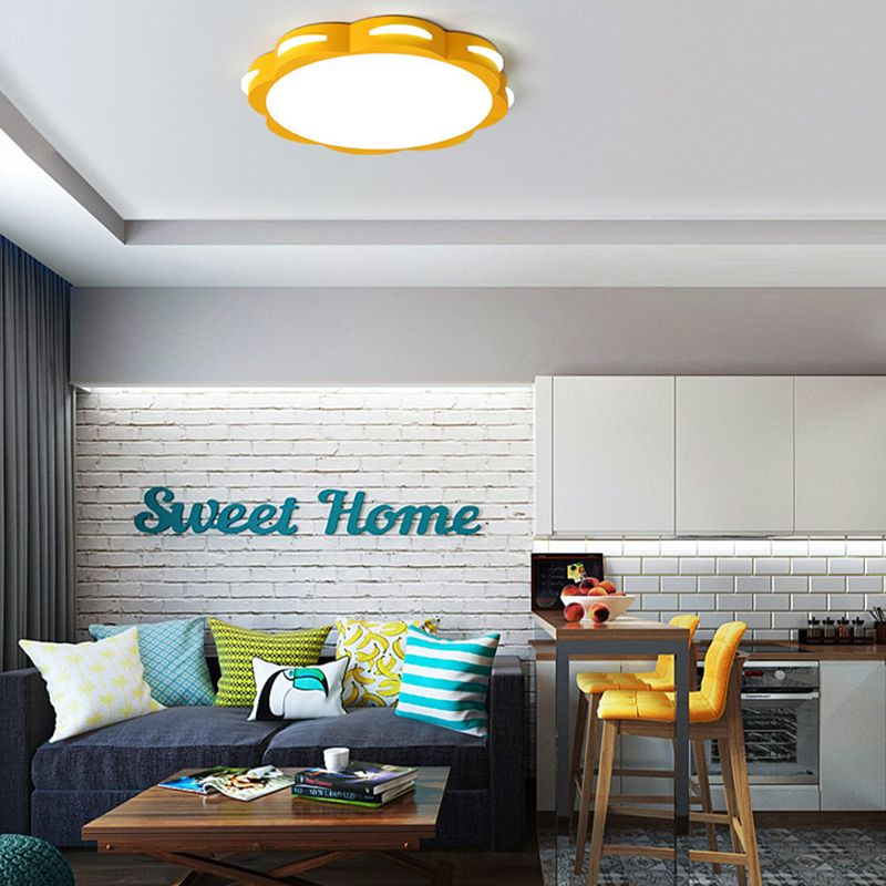 Bedroom Ceiling Lighting LED, Macaron Flush Mount Light with Acrylic Floral Shade for Girls