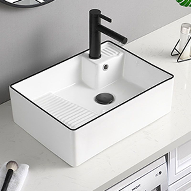 Classic Bathroom Sink Rectangular White Trough Sink with Pop-Up Drain