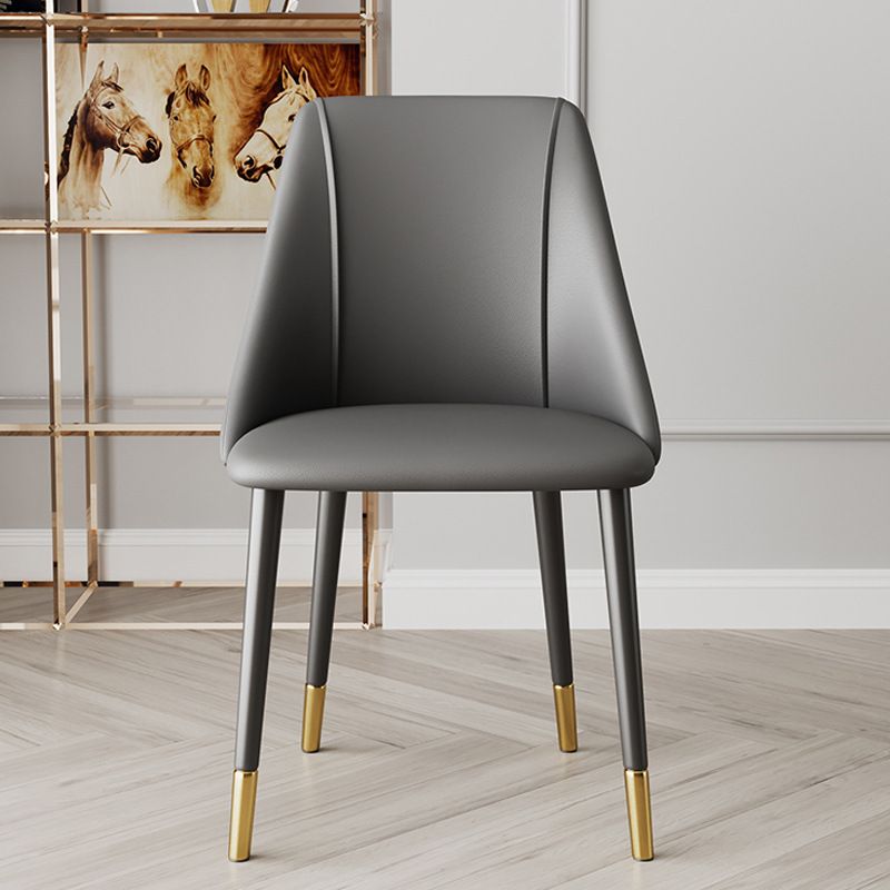 Glam Upholstered Dining Side Chair Faux Leather and Metal Dining Chair