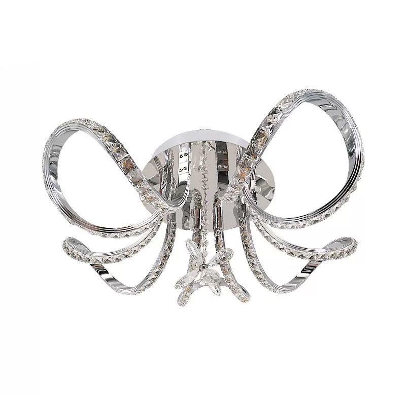 Iluminación de techo de aro curvado de led de níquel Cristal simple Cristal Semi Flush Monte en luz cálida/blanca