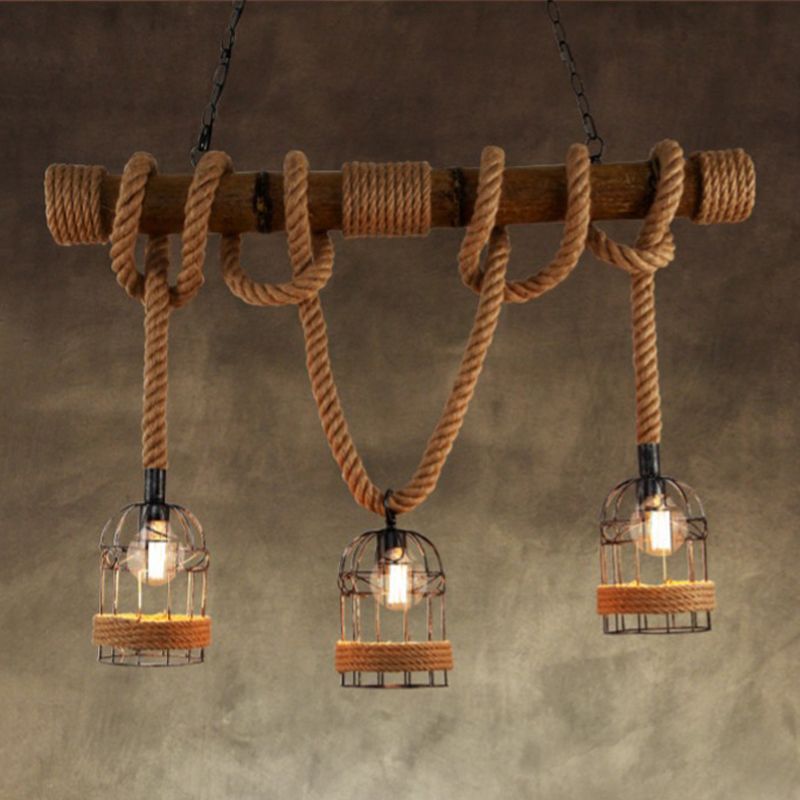 Industrial Style Birdcage Shape Island Pendants Rope Pendant Lights for Restaurant