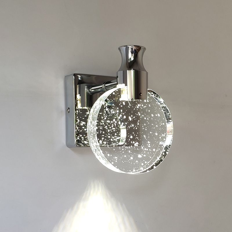 1 Light Round Vanity Wall Lights Modern Style Crystal Vanity Wall Sconce
