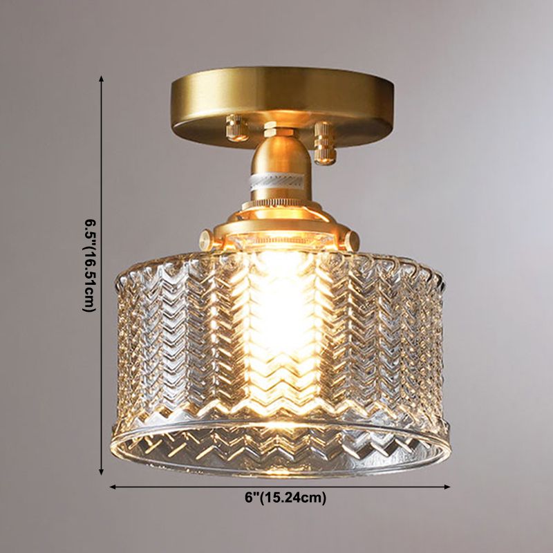 Nordic Cylinder Ceiling Mounted Fixture Glass Bedroom Ceiling Lamp in Gold