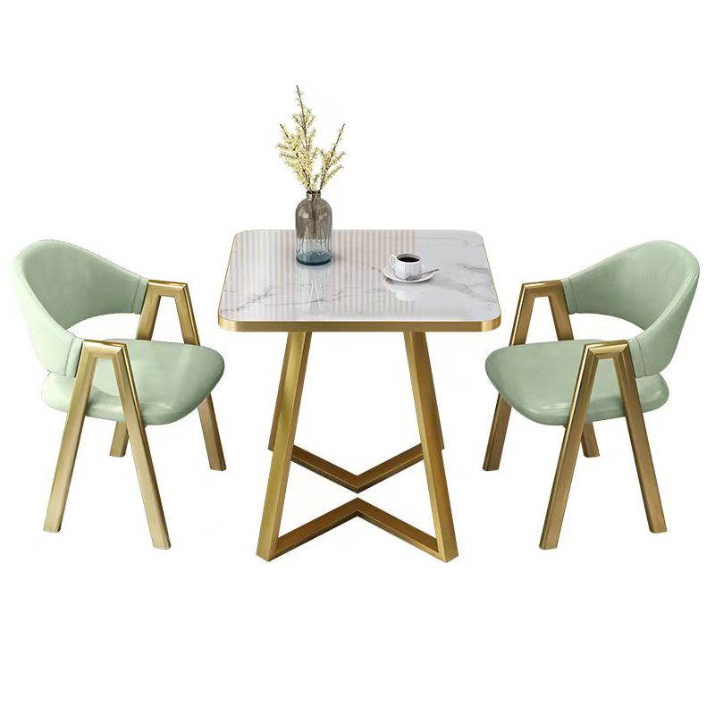 Glam Stone Square White Dining Table Metal Base for Dining Room