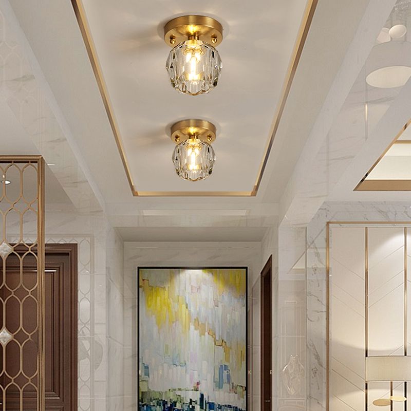 Crystal Round Ceiling Flush Mount Light Simplicity Style Ceiling Mounted Light in Gold