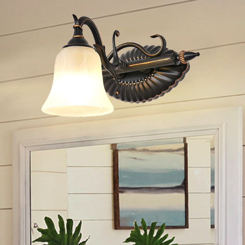Bell Shade Frosted Glass Sconce Light Traditional 1/2/3 Lights Bathroom Vanity Lighting Fixture in Bronze