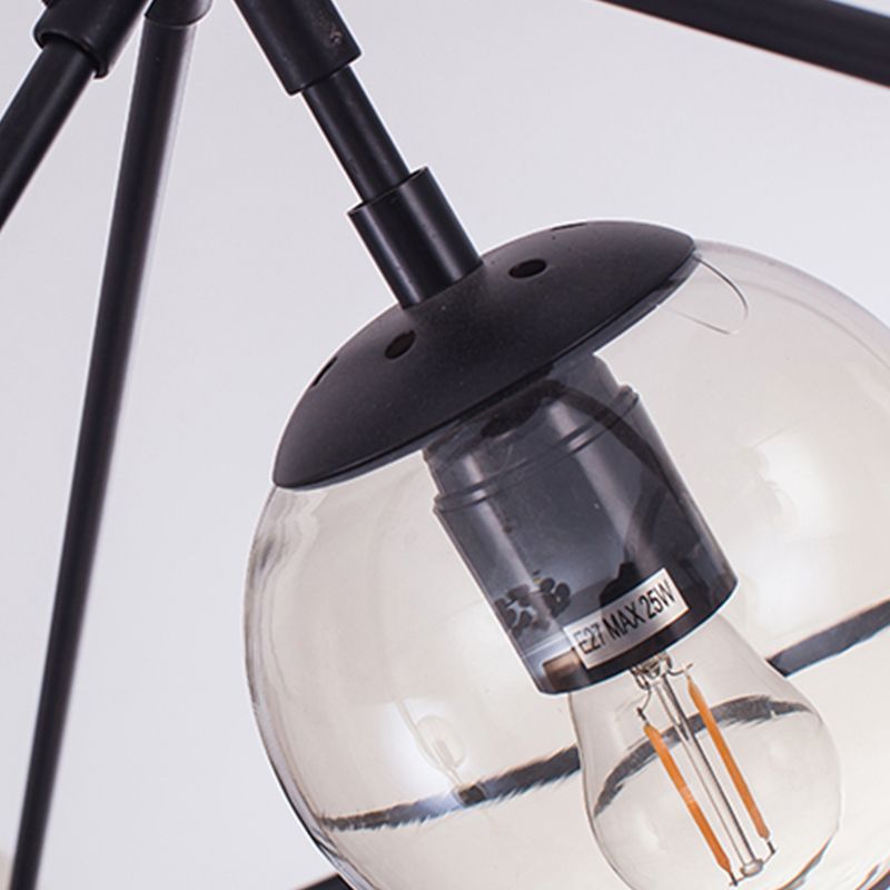 Lámparas colgantes negras de araña de metal nórdica con sombra de vidrio para sala de estar