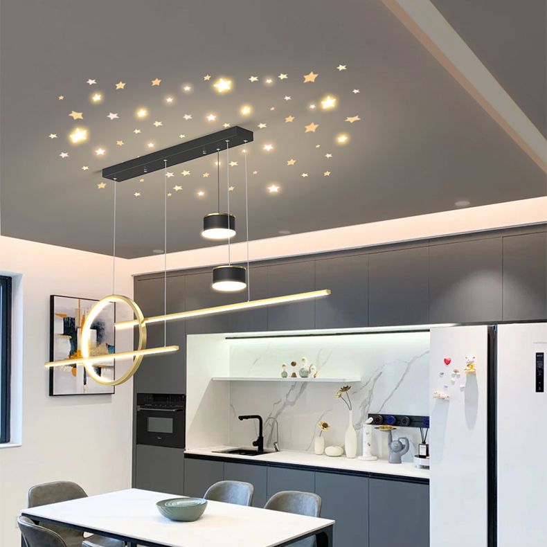 Zeitgenössische lineare Kronleuchterbeleuchtung Metall Island Deckenleuchte für Küche