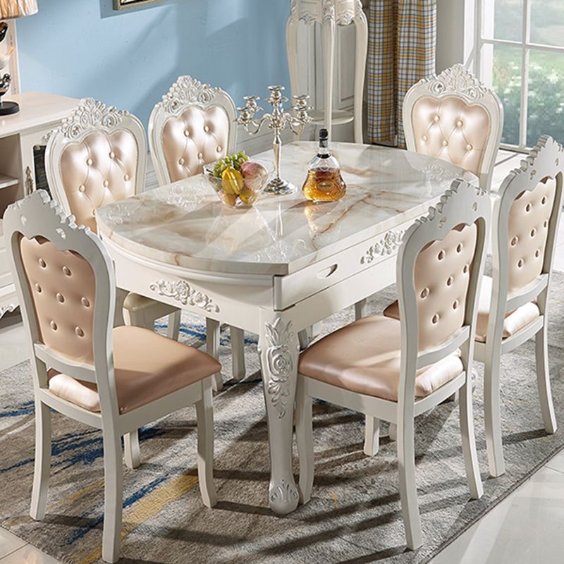 Glam Round Marble Top Dining Table with Solid Wood Legs for Home