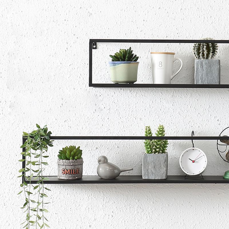 Industrial Style Metal Bookcase Wall Mounted Rectangular Shelves