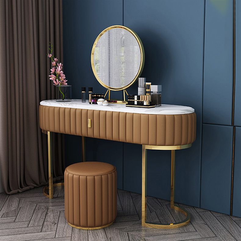 Glam Marble Top Make-up Vanity Dressing Table Set with a drawer