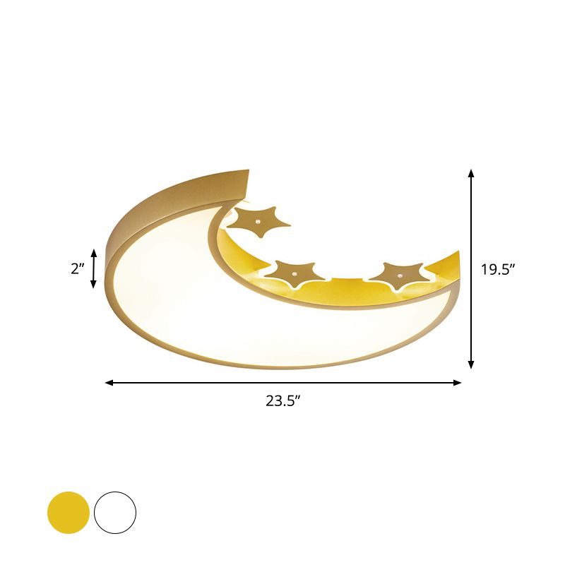Kids LED Flush Mount Light Fixture White/Yellow Crescent and Star Ceiling Lamp with Acrylic Shade