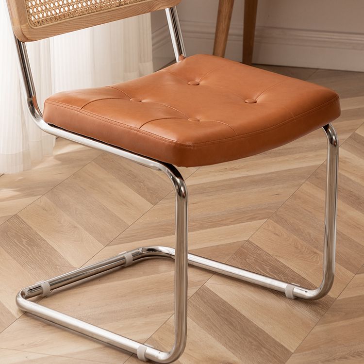 Leather Side Chair Industrial Metal Base Dining Chair for Home Use