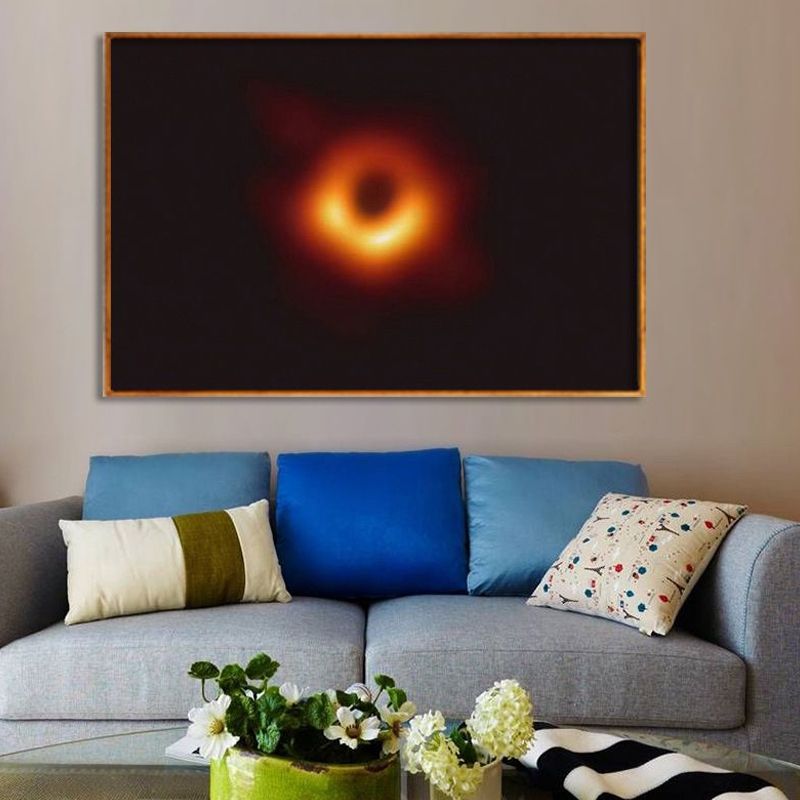 Universe Black Hole Wall Decor Childrens Art Textured Living Room Canvas Print in Yellow