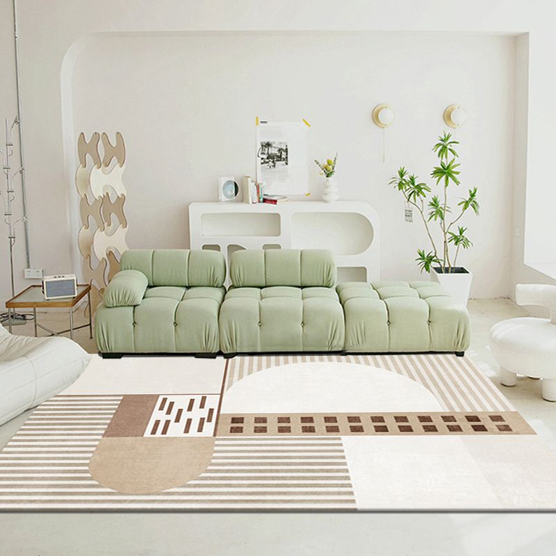 Light Brown Modern Rug Polyester Line Rug Stain Resistant Rug for Home Decor