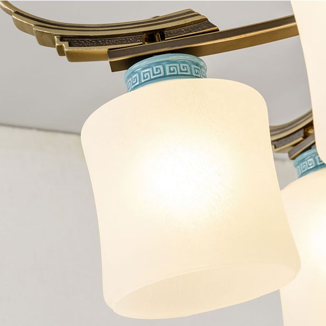 Modern Style Cylindrical Shape Island Lights White Glass 3 Light Island Lighting in Bronze